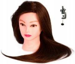 Enzo Ela gyakorló babafej 60 cm-es barna, természetes hajból + tartó állvány, gyakorló fej, modellező fej