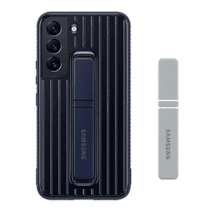 SAMSUNG Galaxy S22 5G SM-S901, Műanyag hátlap védőtok, dupla rétegű, gumírozott, kitámasztóval, sötétkék, gyári (RS113341)