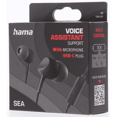 Hama fejhallgató mikrofonnal Sea USB-C, fülhallgató, fekete