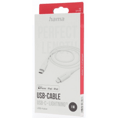 Hama MFi USB-C Lightning kábel Apple-hez, 1 m, fehér