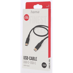 Hama USB-C 2.0 C-C típus 1,5 m Rugalmas, szilikon, fekete