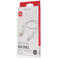 Hama MFi USB kábel Apple, USB-A Lightning, 1,5 m Rugalmas, szilikon, fehér