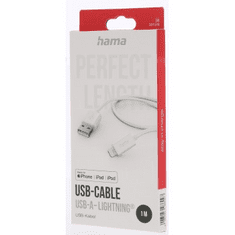 Hama MFi USB kábel Apple-hez, USB-A Lightning 1 m, fehér