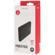 Hama SLIM 5HD, powerbank, 5000 mAh, 1 A, kimenet: USB-A, fekete