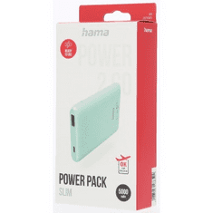 Hama SLIM 5HD, powerbank, 5000 mAh, 1 A, kimenet: USB-A, zöld