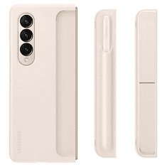 SAMSUNG Galaxy Z Fold4 5G SM-F936B, Műanyag hátlap védőtok, kitámasztóval, Ceruza tartó, rózsaszín, gyári (RS126010)