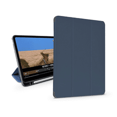 Devia Apple iPad 10.2 (2019/2020/2021) tablet tok (Smart Case) on/off funkcióval, Apple Pencil tartóval, mágneses töltővel - Leather Case With Pencil Slot - sötétkék (ST334078)