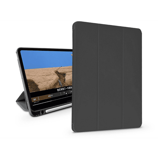 Devia Apple iPad 10.2 (2019/2020/2021) tablet tok (Smart Case) on/off funkcióval, Apple Pencil tartóval, mágneses töltővel - Devia Leather Case With Pencil Slot -fekete