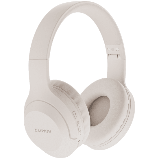 Canyon BTHS-3, Bluetooth headset,with microphone, BT V5.1 JL6956, battery 300mAh, Type-C charging plug, PU material, size:168*190*78mm, charging cable 30cm and audio cable 100cm, Beige (CNS-CBTHS3BE)