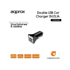 Approx appUSBCAR31B Szivargyújtós/ autós töltő 2 x USB2.0 fekete (appUSBCAR31B)