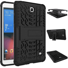 TokShop Samsung Galaxy Tab A8 10.5 (2021) SM-X200 / X205, Műanyag hátlap védőtok, Defender, kitámasztóval és szilikon belsővel, autógumi minta, fekete (110747)