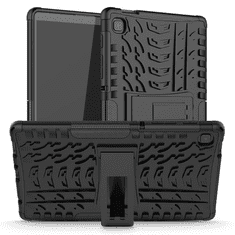 TokShop Samsung Galaxy Tab A7 Lite 8.7 SM-T220 / T225, Műanyag hátlap védőtok, Defender, kitámasztóval és szilikon belsővel, autógumi minta, fekete (101695)