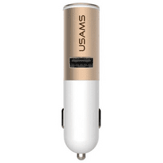 USAMS Autós töltő, Szivargyújtós töltő + Bluetooth fülhallgató, 5V / 3100mA, USB aljzat, v4.1, LT, fehér/arany (PSPM015144)