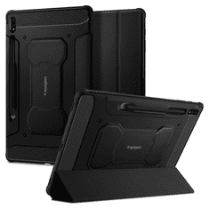 Spigen Samsung Galaxy Tab S7 Plus 12.4 / Tab S7 FE 12.4 / Tab S8 Plus 12.4, mappa tok, közepesen ütésálló, Rugged Armor, fekete (8809710755864)