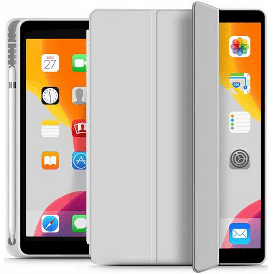 TokShop Apple iPad 10.2 (2019 / 2020 / 2021), mappa tok, Apple Pencil tartóval, Smart Case, világosszürke (110422)