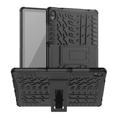 gigapack Defender műanyag telefonvédő (közepesen ütésálló, szilikon belső, kitámasztó, autógumi minta) FEKETE [Lenovo Tab P11 (TB-J606F)] (5996591050270)