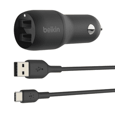 Belkin BOOST CHARGE 2xUSB-A autós töltő 24W + USB-A - USB-C kábel fekete (CCE001BT1MBK) (CCE001BT1MBK)