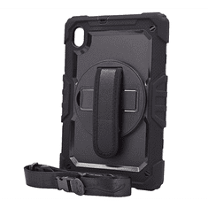 gigapack Defender műanyag telefonvédő (közepesen ütésálló, kitámasztó, 360°-ban forgatható + kézpánt, vállpánt) FEKETE [Lenovo Tab M10 HD (TB-X306F)] (5996591088044)