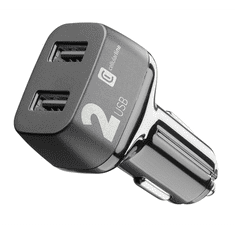 CellularLine autós töltő 2 USB aljzat (9V / 2000 mA, 2 x 12W, gyorstöltés támogatás) FEKETE (CBRUSB224WK) (CBRUSB224WK)