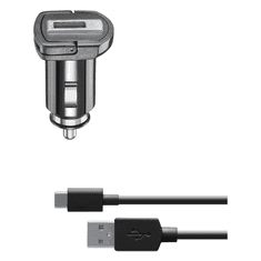 CellularLine autós töltő USB aljzat (5V / 2000 mA, 10W, adaptív gyorstöltés támogatás + Type-C kábel) FEKETE (CBRKIT10WTYCK) (CBRKIT10WTYCK)