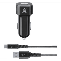 CellularLine TETRAFORCE autós töltő USB aljzat (9V / 2000 mA, 15W, adaptív gyorstöltés támogatás + Type-C kábel) FEKETE (TETRCBRSMKIT15WTYC) (TETRCBRSMKIT15WTYC)
