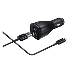 SAMSUNG autós töltő 2 USB aljzat (5V / 2000mA, gyorstöltés támogatás + EP-DN925UBE microUSB kábel) FEKETE (EP-LN920BBEGWW) (EP-LN920BBEGWW)