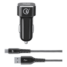 CellularLine TETRAFORCE autós töltő USB aljzat (9V / 2000 mA, 18W, adaptív gyorstöltés támogatás + Type-C kábel) FEKETE (TETRCBRHUKITQCTYCK) (TETRCBRHUKITQCTYCK)