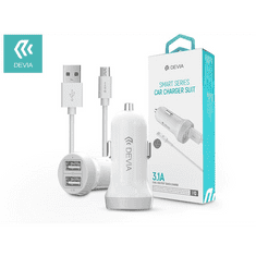 Devia Smart Series Dual USB Quick Charge szivargyújtó töltő + 1m-es micro USB kábel 5V/3,1A fehér (ST331183)