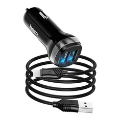 Hoco Z40 autós töltő 2 USB aljzat (5V / 2400mA, gyorstöltés támogatás, LED jelzés + microUSB kábel) FEKETE (Z40_MICRO_B) (Z40_MICRO_B)