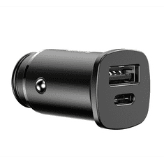 BASEUS autós töltő USB aljzat / Type-C aljzat (30W, PD gyorstöltés támogatás) FEKETE (BS-C15C_B) (BS-C15C_B)