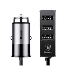 BASEUS ENJOY TOGHETER szivargyújtó adapter 4 USB aljzat (5.5A, gyorstöltés támogatás, 150cm) SZÜRKE (CCTON-0G) (CCTON-0G)