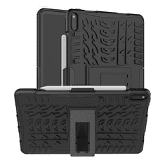 gigapack Defender műanyag telefonvédő (közepesen ütésálló, szilikon belső, kitámasztó, autógumi minta) FEKETE [Huawei MatePad Pro LTE (MRX-AL19)] (5996457963881)
