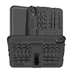 gigapack Defender műanyag telefonvédő (közepesen ütésálló, szilikon belső, kitámasztó, autógumi minta) FEKETE [Apple IPAD mini 6 (2021)] (5996591104393)