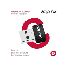 Approx Hálózati Adapter Wireless-AC 600Mbps Nano USB adapter fekete (appUSB600NAV2) (appUSB600NAV2)