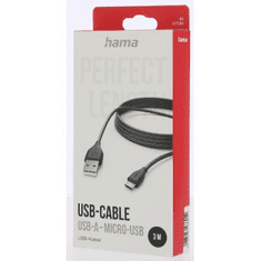 Hama mikro USB kábel, 3 m, fekete
