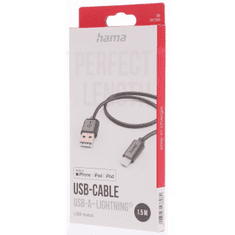 Hama MFi USB kábel Apple, USB-A Lightning 1,5 m, fekete
