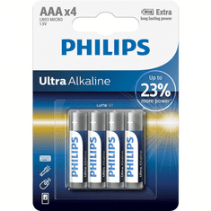 PHILIPS Alkáli 1.5V AAA Ceruza elem ExtremeLife+Ultra 4db (LR03E4B/10) (LR03E4B/10)