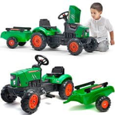 Falk Traktor Supercharger Zöld Nyitható motorháztető utánfutóval 2 éves korától