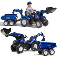 Falk New Holland pedálos traktor kék pótkocsival 3 éves korától