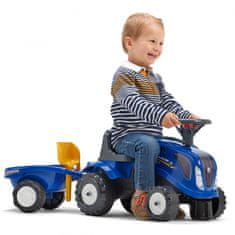 Falk Traktor Baby New Holland kék pótkocsival + tartozékok 1 éves kortól