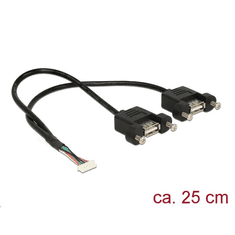 DELOCK USB 2.0-s kábel, 1,25 mm, 8 tűs > 2 x USB 2.0 A típusú panelrögzítés, 25 cm (84839) (84839)