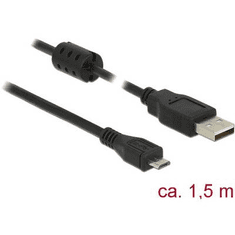 DELOCK USB 2.0 Csatlakozókábel [1x USB 2.0 dugó, A típus - 1x USB 2.0 dugó, mikro B típus] 1.50 m Fekete Ferritmaggal (84902)