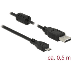 DELOCK USB 2.0 Csatlakozókábel [1x USB 2.0 dugó, A típus - 1x USB 2.0 dugó, mikro B típus] 0.50 m Fekete Ferritmaggal (84900)