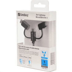 Sandberg 3in1 Lightning+MicroUSB+USB-C kábel, 1m (441-01) (441-01)