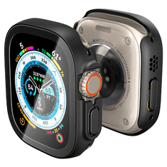 Spigen Apple Watch Ultra (49 mm), Műanyag védőkeret, 9H üveggel, szíj nélkül, Thin Fit 360, fekete (RS134028)