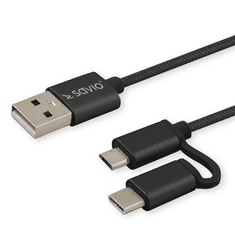 SAVIO CL-128 2in1 USB-A - micro USB / USB-C kábel 1m (CL-128)