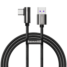BASEUS USB töltő- és adatkábel, USB Type-C, 100 cm, 66W, gyorstöltés, PD, 90 fokos/derékszögű, cipőfűző minta, Legend, CATCS-B01, fekete (RS120689)