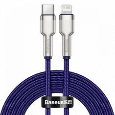 BASEUS USB Type-C töltő- és adatkábel, Lightning, 200 cm, 20W, törésgátlóval, gyorstöltés, PD, cipőfűző minta, Cafule Metal, CATLJK-B05, lila (RS121908)
