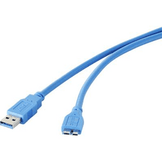 Renkforce USB 3.0 csatlakozókábel, 1x USB 3.0 dugó A - 1x USB 3.0 dugó mikro B, 0,3 m, kék, aranyozott, (RF-4264533)