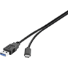 USB 3.1 kábel, 1x USB 3.0 dugó A - 1x USB C dugó, 0,3 m, fekete, UL minősített, aranyozott, (RF-3241262)